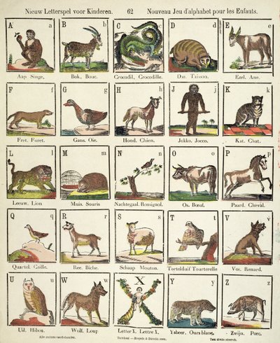 Alphabet franco-flamand (gravure sur bois en couleur) - Belgian School