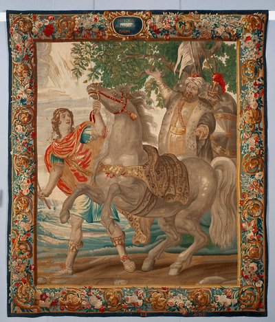 Alexandre le Grand dompte le cheval Bucéphale. Tapisserie fabriquée dans les manufactures de Bruxelles. 16ème siècle Gênes, Musei di Strada Nuova - Belgian School