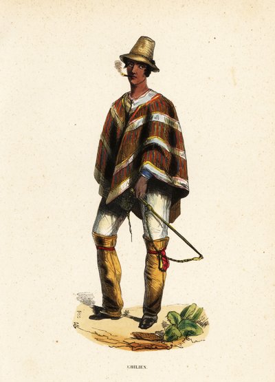 Homme Mapuche du Chili fumant un cigare - Belgian School
