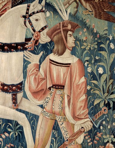 Moyen Âge : le début de la chasse au faucon, à cheval. Détail d