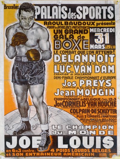 Affiche publicitaire pour le match de boxe entre le champion belge, Delannoit et le champion néerlandais, Luc Van Dam - Belgian School