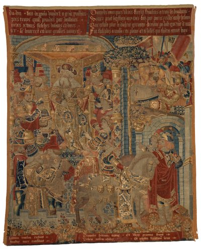 Tapisserie, Trois scènes de la guerre de Troie, ou Ulysse et Diomède comme ambassadeurs à la cour du roi Priam, réclamant le retour d