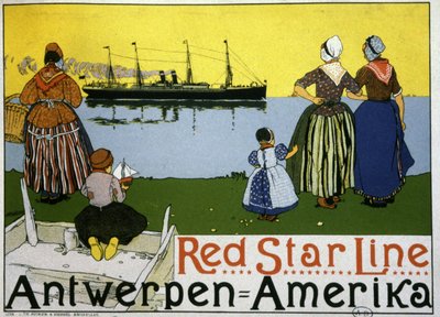 Paquebot transatlantique Anvers/Amérique. Publicité pour la Red Star Line, vers 1900 - Belgian School