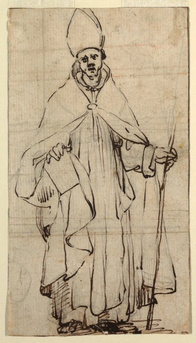 Dessin, évêque debout, vers 1620 - Belisario Corenzio