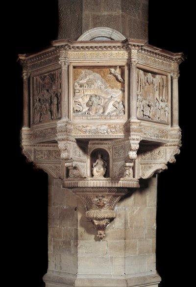 Chaire en marbre avec histoire de saint François - Benedetto da Maiano