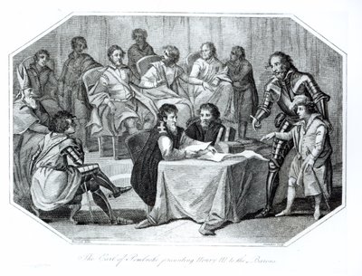 Le Comte de Pembroke présentant Henri III (1207-72) aux barons, 1216 gravé par Saunders - Benezach