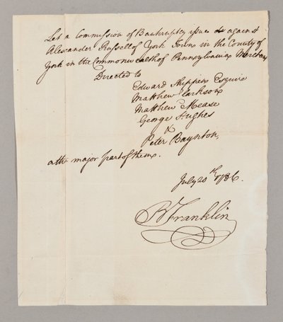 Commission de faillite, 20 juillet 1786 - Benjamin Franklin