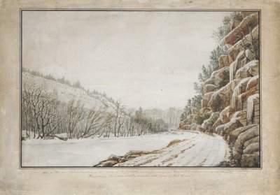 Vue sur la nouvelle route à péage, en bordure de la Juniata, avec une vue lointaine..., 1820 - Benjamin Henry Latrobe