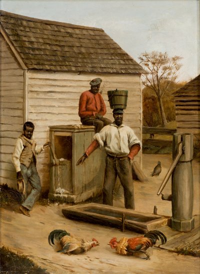 Combat de coqs dans la cour, 1860 - Benjamin J. Severance