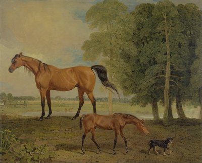 Jument avec poulain et terrier - Benjamin Marshall