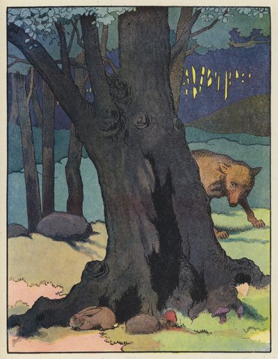 Loup traquant un lapin - Benjamin Rabier