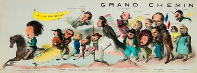 La grande chevauchée de la postérité. (Monté sur le Pégase romantique, Victor Hugo, roi des Hugolâtres, armé de sa bonne lame de Tolède et portant la bannière de Notre-Dame de Paris, accompagné de Théophile Gautier, Bernard Adolphe Granier) - Benjamin Roubaud