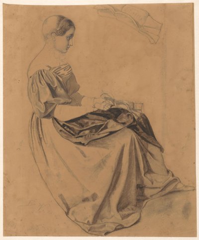 Fille assise avec une lettre; la lettre répétée en haut - Benjamin Vautier