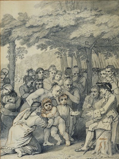 Les Indiens remettant les captifs anglais au colonel Bouquet près de son camp aux fourches de Muskingum, Amérique du Nord en novembre 1764, c.1769 - Benjamin West