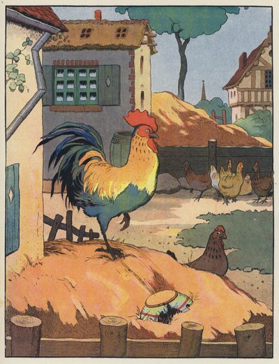 Coq et poules dans une ferme - Benjamin Rabier