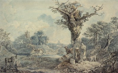 Paysage avec figures et bétail - Benjamin attr. to Barker