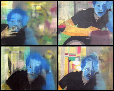 Homme sur la lune, 2003 (huile sur 4 toiles juxtaposées) - Benoit Erwann Boucherot