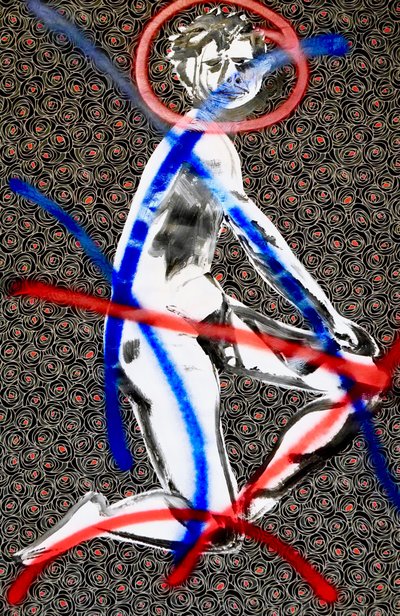 Masculin japonais 3, 2020 (acrylique sur papier japonais sérigraphié) - Benoit Erwann Boucherot
