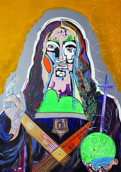 Surpeinture : Salvator Mundi, 2020 (huile, papier et acrylique sur toile) - Benoit Erwann Boucherot
