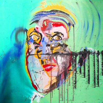 Surportrait : Brigitte Bardot et Albert Einstein, 2005 (huile sur toile) - Benoit Erwann Boucherot