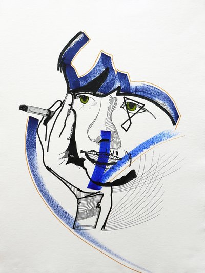 Surportrait : Françoise Sagan 1, 2019 (acrylique sur papier) - Benoit Erwann Boucherot