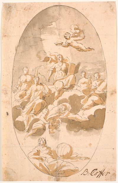 Étude pour peinture de plafond avec neuf figures, ovale - Benoît Le Coffre