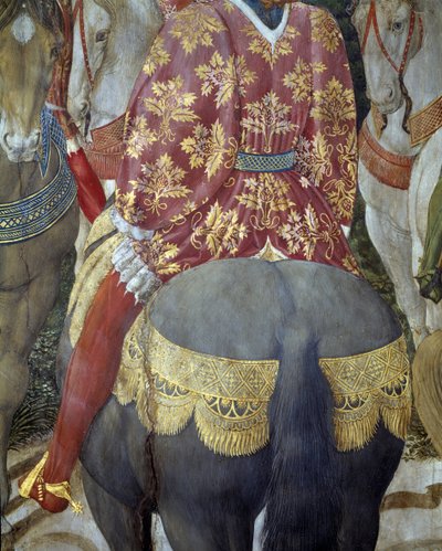 Chevalier à cheval en habits somptueux, détail de l