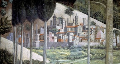 Ville médiévale, détail du cycle du Voyage des Mages dans la chapelle, vers 1460 (fresque) - Benozzo di Lese di Sandro Gozzoli