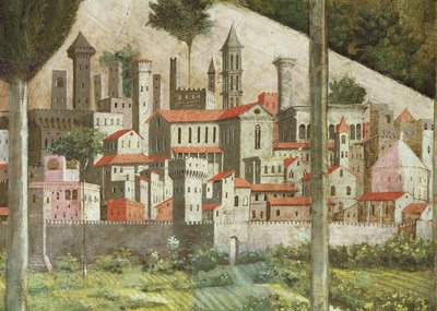 Ville médiévale (détail du cycle du Voyage des Mages dans la chapelle) - Benozzo di Lese di Sandro Gozzoli