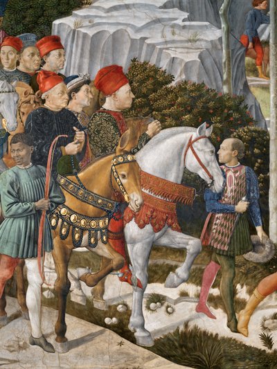 Portraits de Piero de Médicis sur une mule, Cosimo de Médicis au centre et le Duc Salviati à cheval (détail du cycle du Voyage des Mages dans la chapelle) - Benozzo di Lese di Sandro Gozzoli