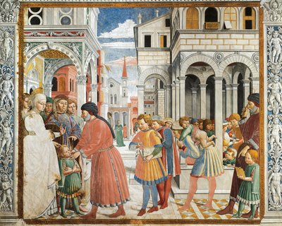 Saint Augustin emmené par ses parents chez le maître de grammaire à Tagaste, fresque, Église Saint-Augustin, San Gimignano (Liste du patrimoine mondial de l
