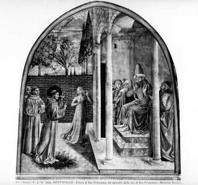 Saint François devant le Sultan (fresque) (photo n/b) - Benozzo di Lese di Sandro Gozzoli
