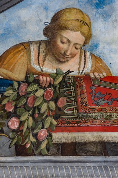 Femme portant une robe jaune et des fleurs (détail) - Benvenuto Tisi da Garofalo