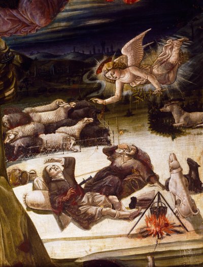 Un ange et des bergers, détail du retable de la Nativité, par Benvenuto di Giovanni (1436-ca 1518) - Benvenuto di Giovanni