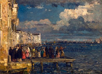 Préparation de la Festa del Redentore à Venise Peinture de Beppe Ciardi (1875-1932) 1910-1915 Collection privée - Beppe Ciardi