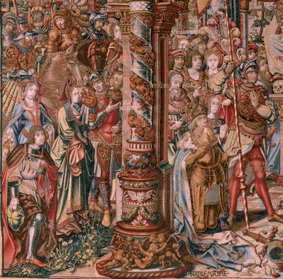 Tapisserie flamande. Série Les Honneurs. La Foi. Première tapisserie de la série. Modèle de la cour de Bernard van Orley et Jan Gossaert (Mabuse). Manufacture Pieter van Aelst, Bruxelles. Ca 1550 - Bernaert van (circle of) Orley