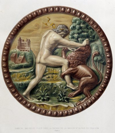Samson combattant le lion - bas-relief en céramique, dans "L