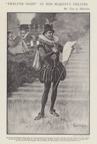 Herbert Beerbohm Tree en Malvolio dans une production de La Nuit des rois de Shakespeare au Her Majesty