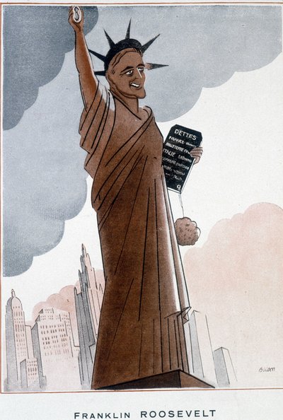 Caricature de Franklin Roosevelt en Statue de la Liberté - Illustration de Bernard Becan (Bernhard Kahn) (1890-1943) dans "Fantasio" du 01/12/1932 - Bernard Becan