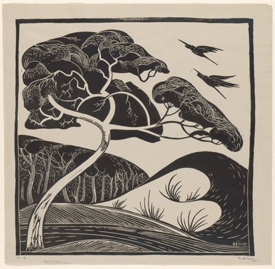 Paysage de dunes (détail)
Arbre avec 2 hérons (détail) - Bernard Essers (signed by artist)