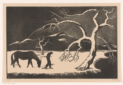 Homme avec cheval dans la neige - Bernard Essers (signed by artist)