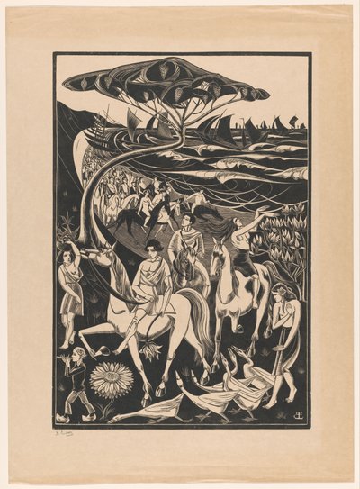 Cortège de cavaliers sur la plage - Bernard Essers (signed by artist)