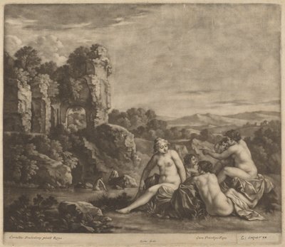 Baigneurs dans un paysage - Bernard Lens, after Cornelis van Poelenburch