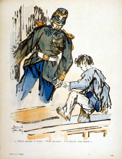 Enfant et gendarme - gravure - Bernard Naudin