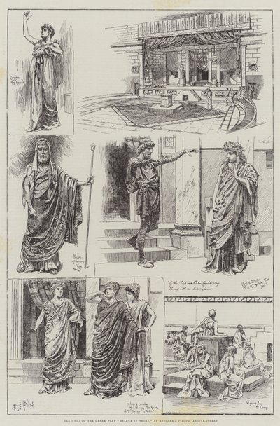Croquis de la Pièce Grecque Hélène à Troie, au Cirque Hengler, Rue Argyll - Bernard Partridge