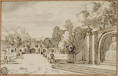 Jardin à la française avec fontaine au premier plan - Bernard Picart