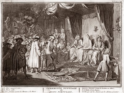 Mariage juif dans la communauté juive portugaise Gravure de « Illustration des cérémonies et coutumes religieuses de tous les peuples du monde » par Bernard Picart (1723-1743) 1819 Collection privée - Bernard Picart