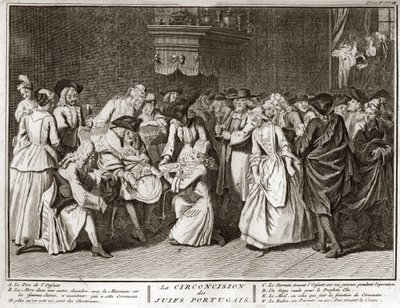 Judaïsme : cérémonie de circoncision dans la communauté juive portugaise Gravure de « Illustration des cérémonies et coutumes religieuses de tous les peuples du monde » par Bernard Picart (1723-1743) 1819 Collection privée - Bernard Picart