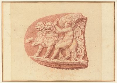 Une des quatre études après camées, trois avec des portraits de profil classiques et une avec un relief fragmentaire de Cupidon et deux lions tirant un char - Bernard Picart