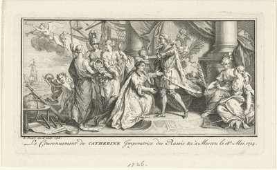 Pierre le Grand couronne sa femme Catherine Ière comme impératrice, 1726 - Bernard Picart